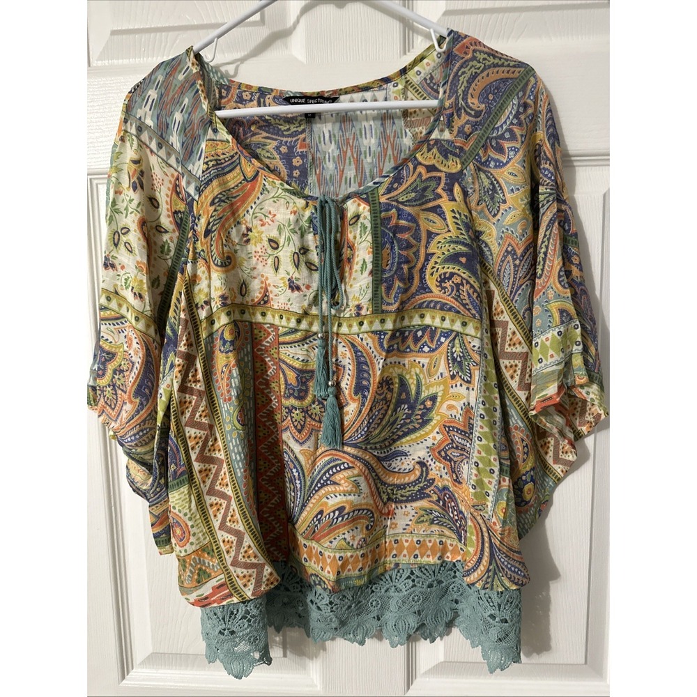 Womens Top Size M Boho Peasant Hippie Gauzy Feminine Blouse